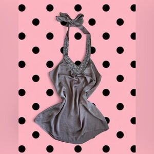 Brown Halter Top with Embellished Neckline